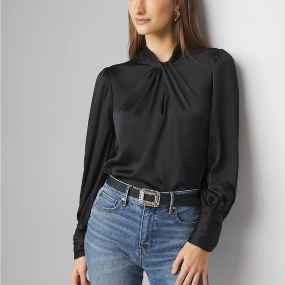 White House Black Market Tops - NEW White House Black Market Long Sleeve Twist Neck Satin Blouse Size 4 NWT
